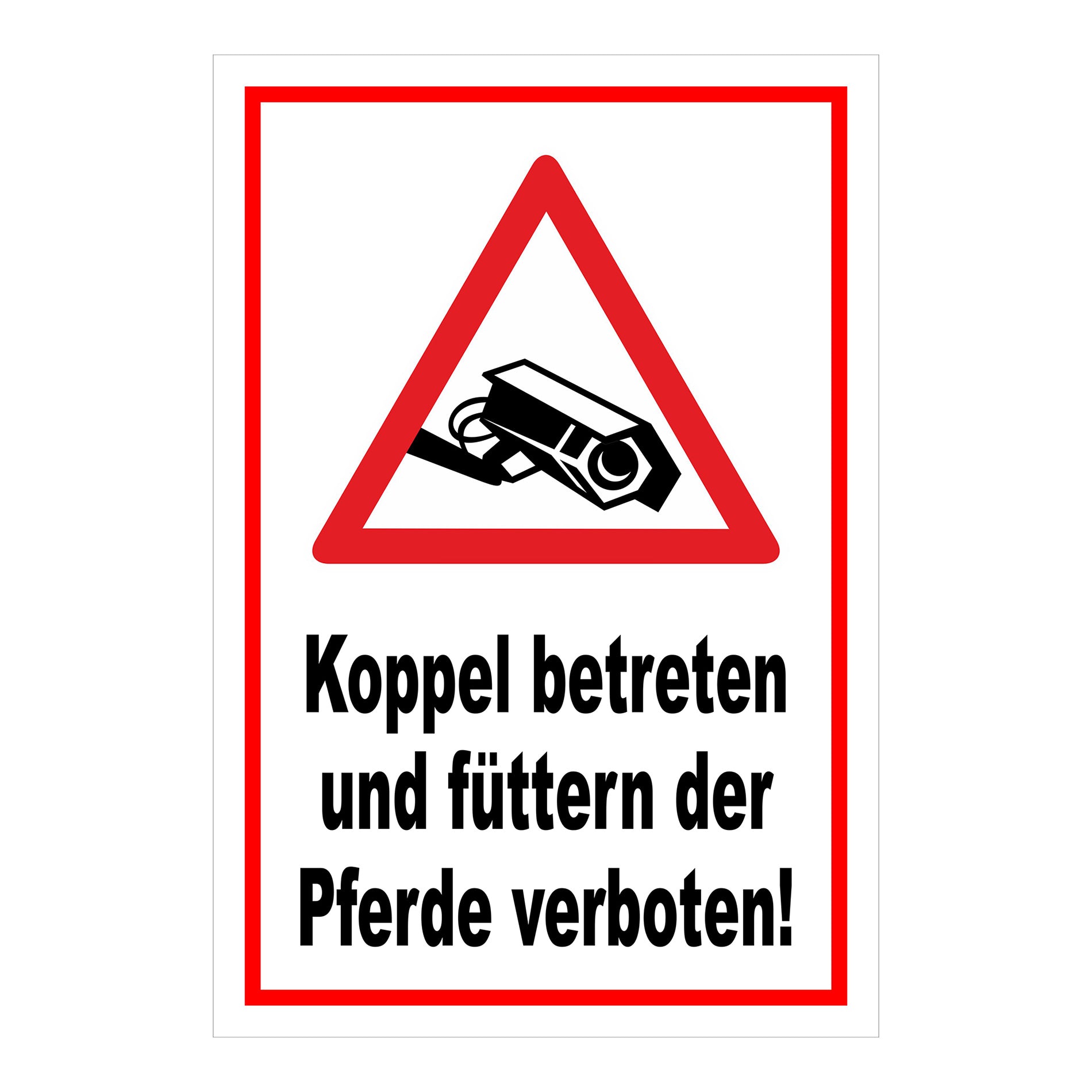 Schild Koppel betreten und Pferde füttern verboten in Weiß mit rotem Rand