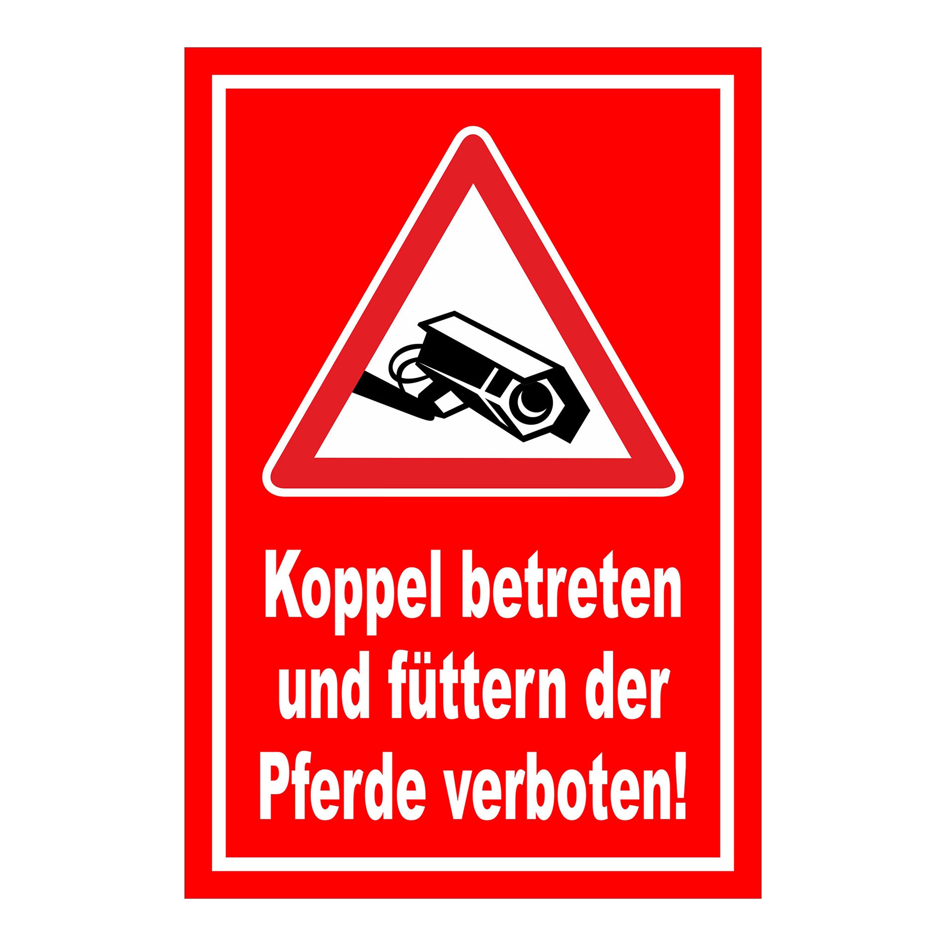 Schild Koppel betreten und Pferde füttern verboten in Rot mit weißem Rand