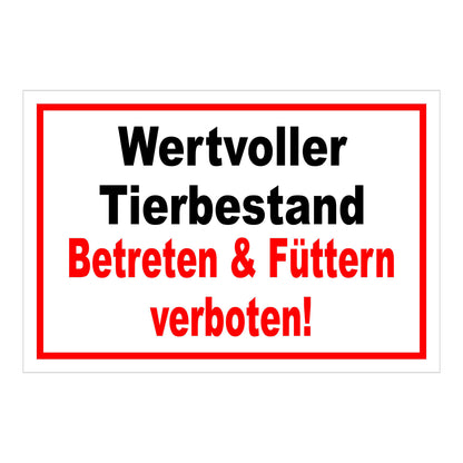 Schild Wertvoller Tierbestand Betreten & Füttern verboten in Weiß Rot mit rotem Zusatztext und rotem Rand