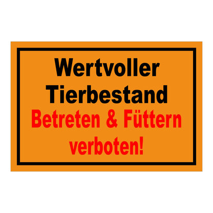 Schild Wertvoller Tierbestand Betreten & Füttern verboten in Orange Rot mit schwarzem Rand