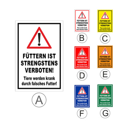 Übersichtsbild Schild Füttern strengstens verboten mit allen verfügbaren Farbvarianten