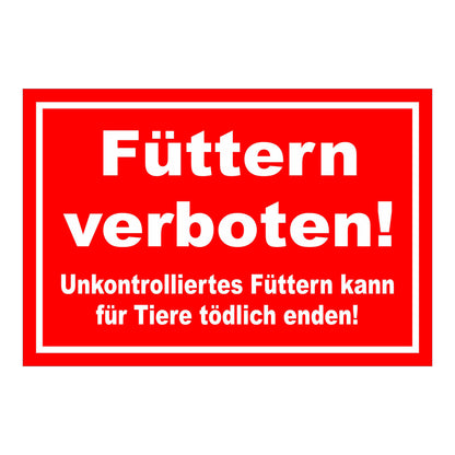 Schild Füttern verboten für Tiere in Rot mit weißem Text und weißem Rand