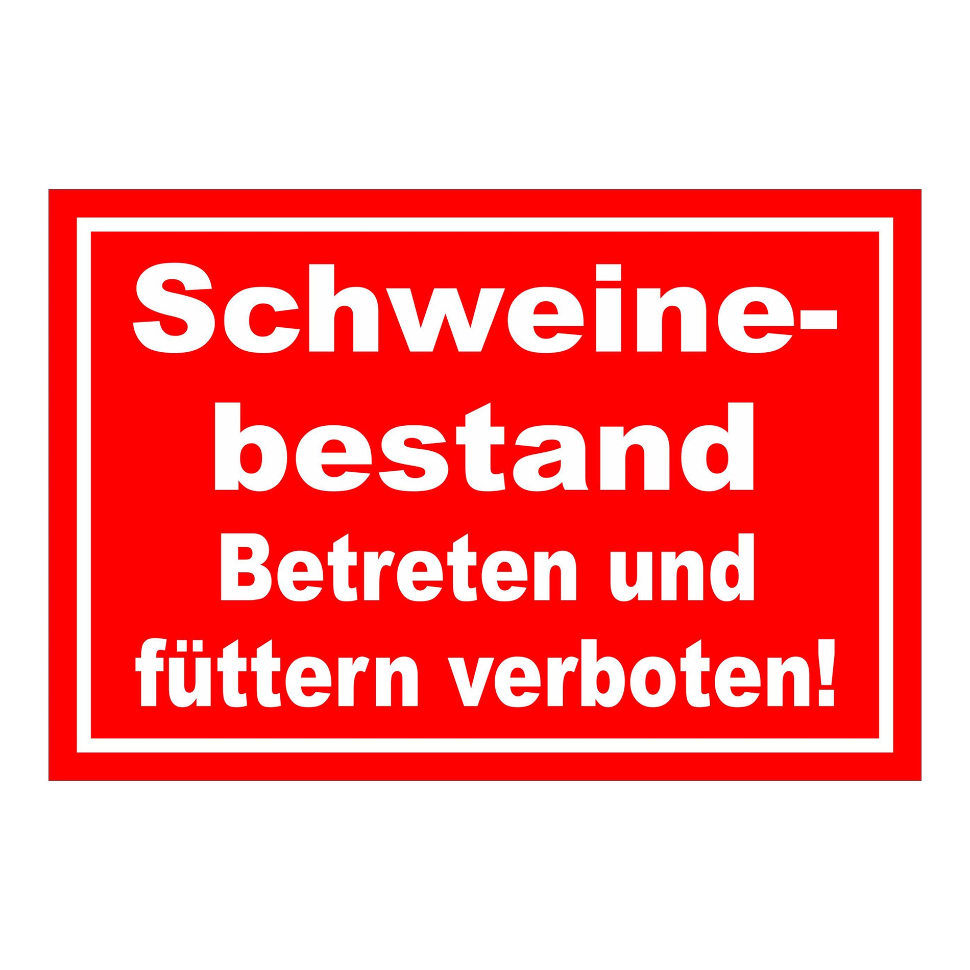 Schild Schweinebestand Betreten und füttern verboten Hinweis in Rot mit weißer Schrift und weißem Rand