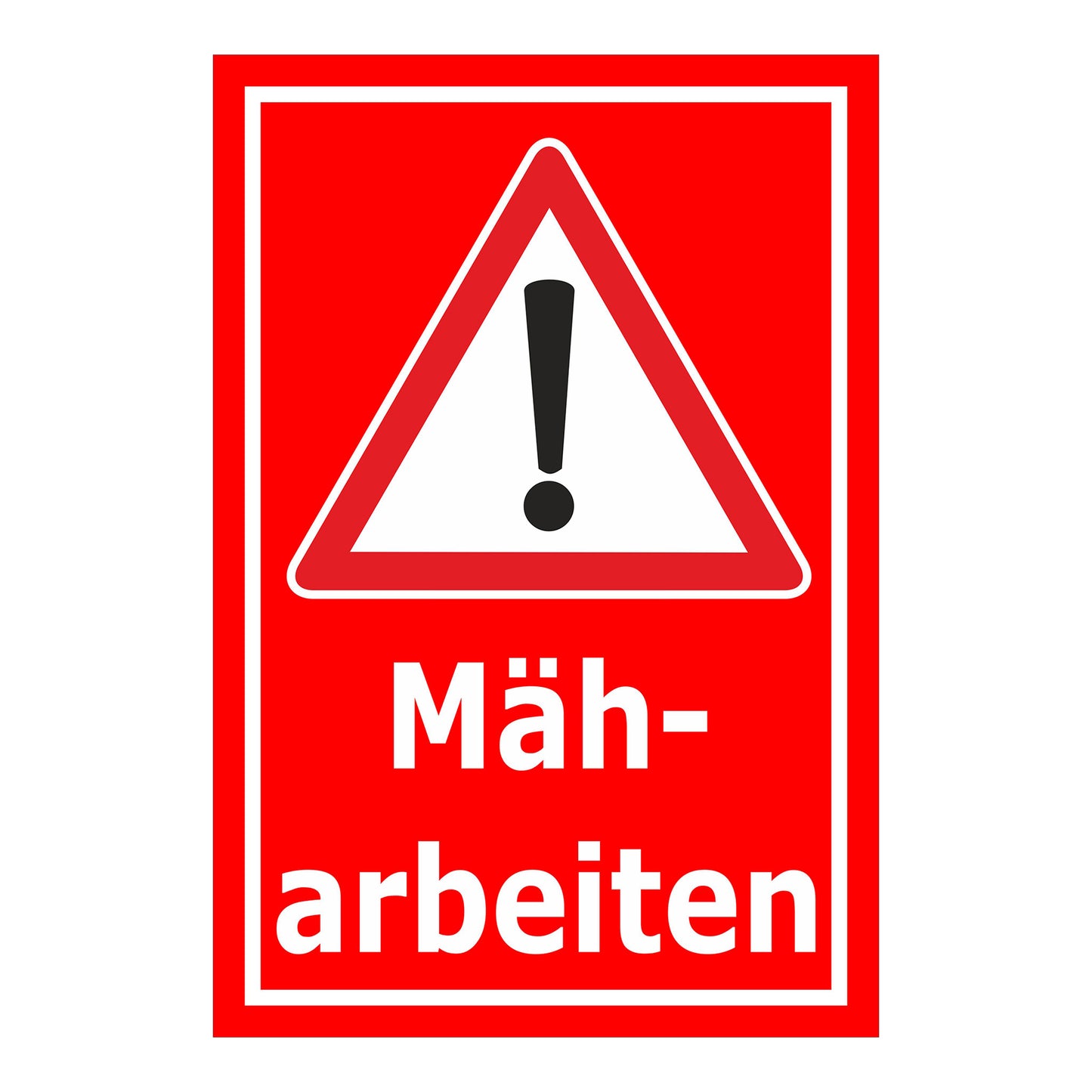 Schild Mäharbeiten – Achtung Warnhinweis ‚Mäharbeiten‘ in gelb