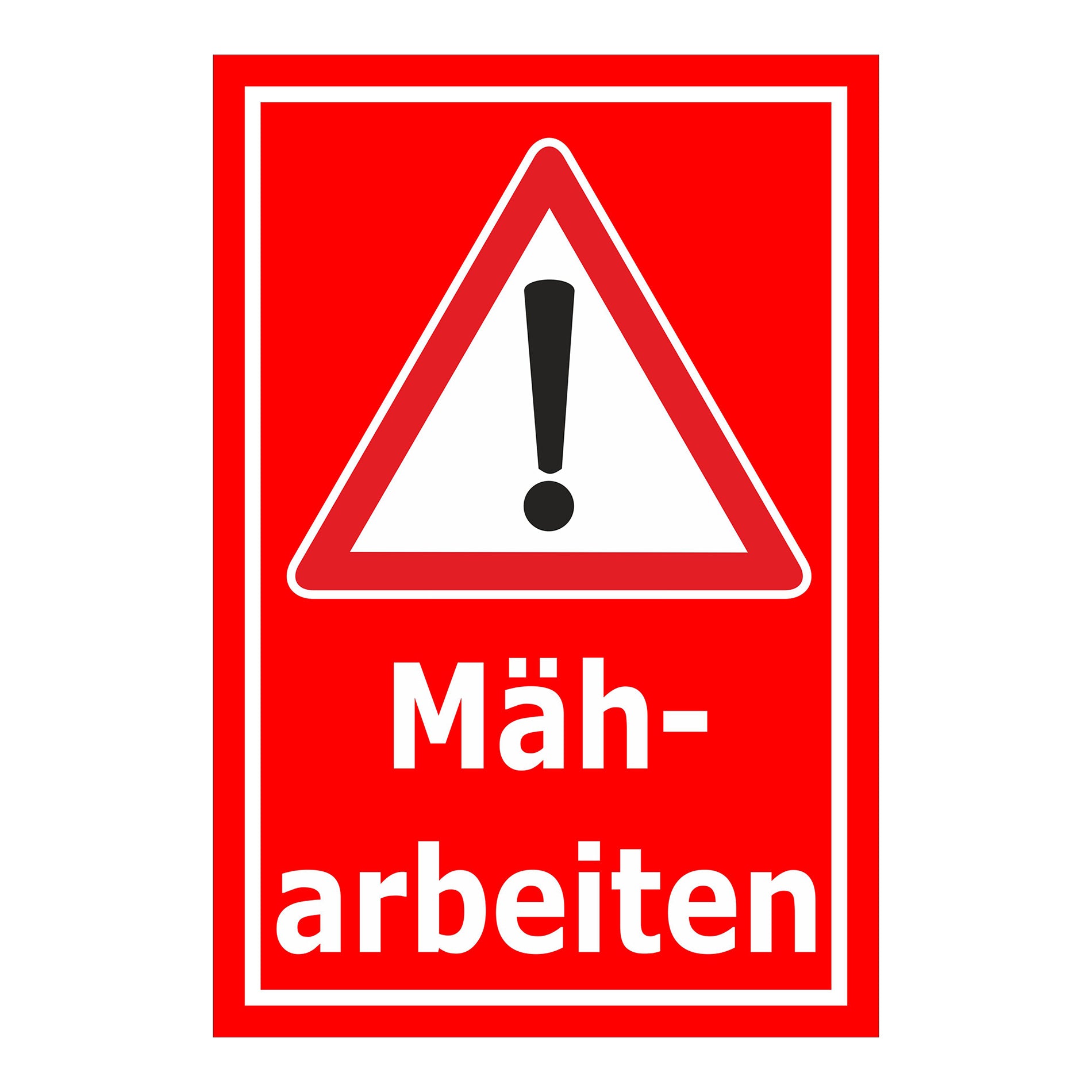 Schild Mäharbeiten – Achtung Warnhinweis ‚Mäharbeiten‘ in gelb