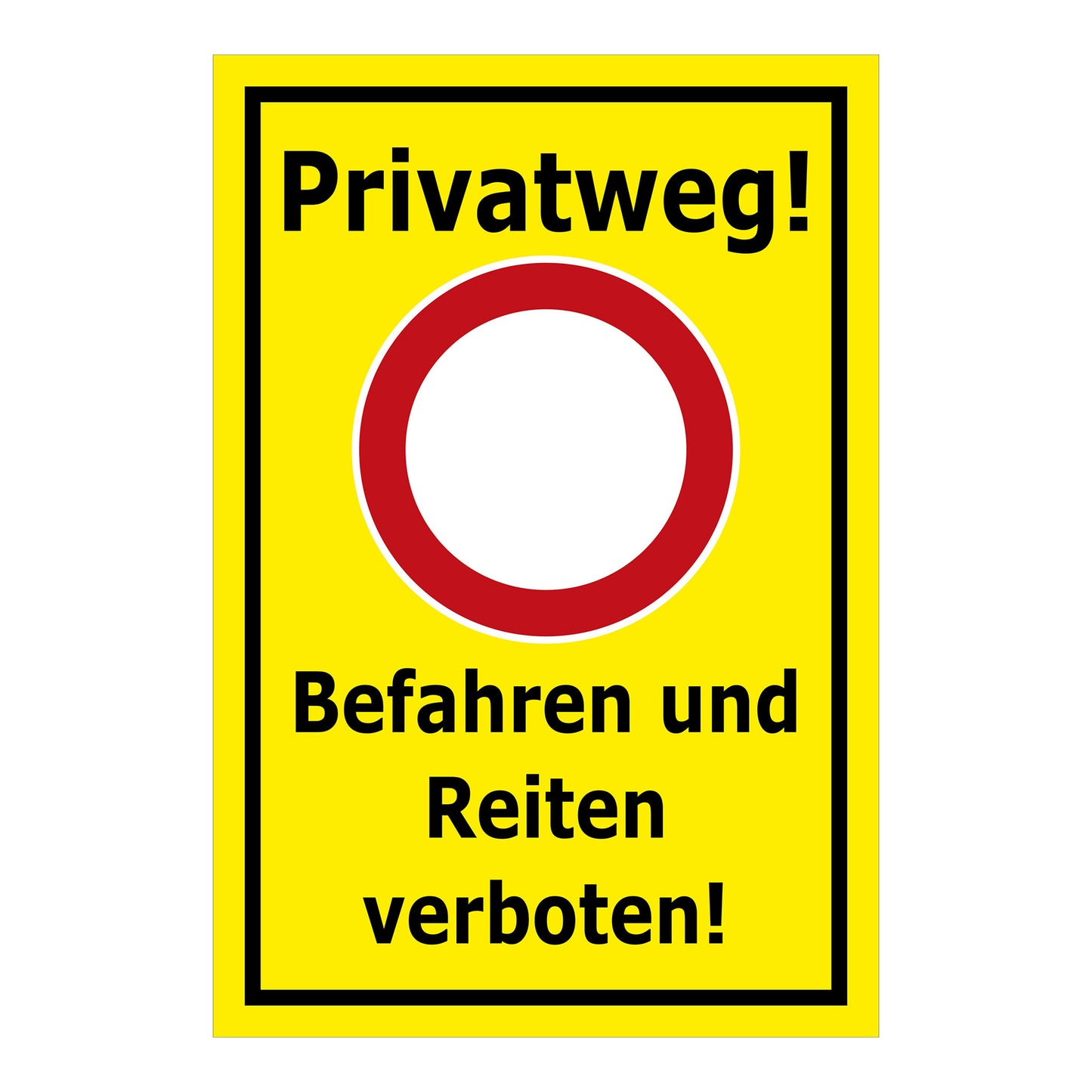 Schild Privatweg Befahren und Reiten verboten in gelb