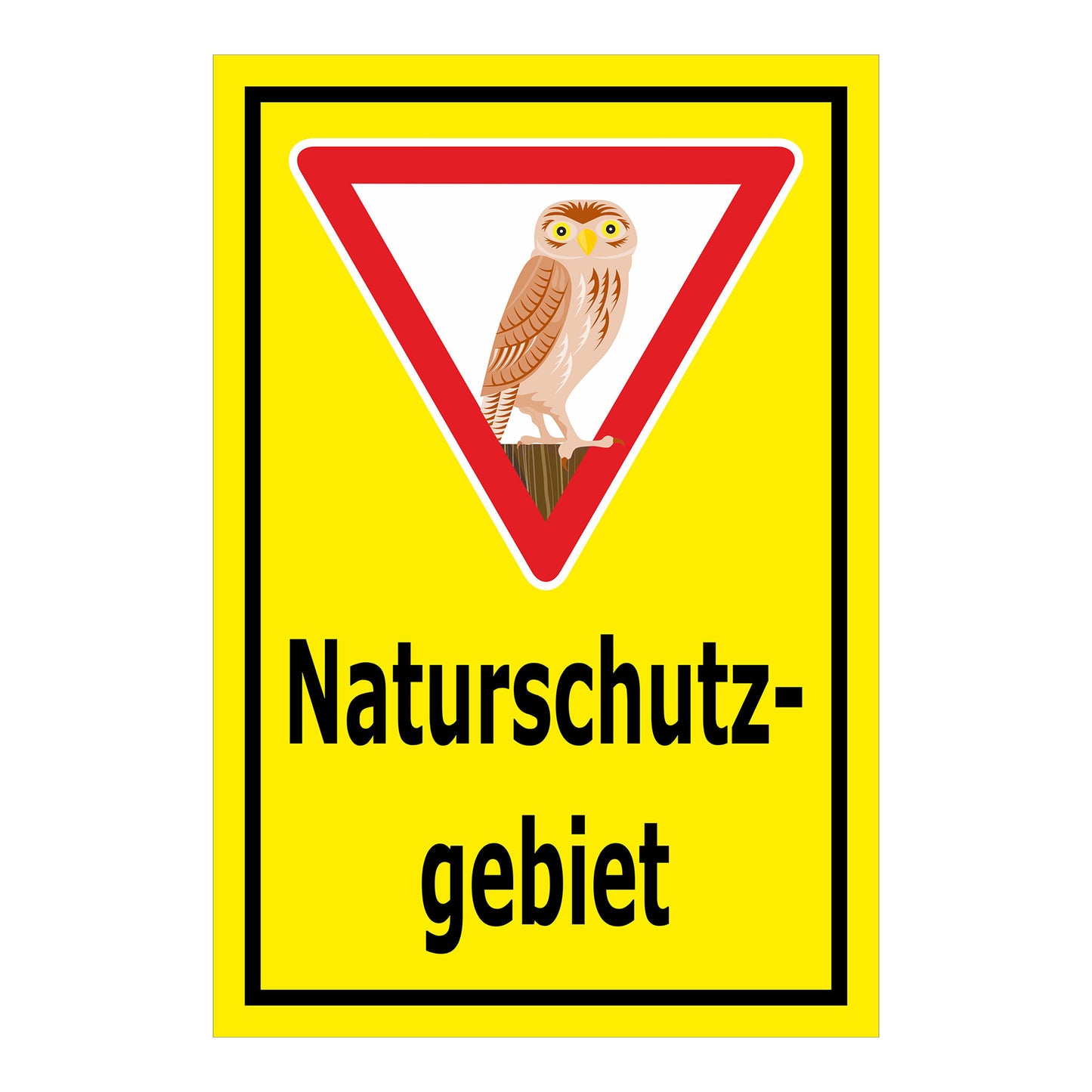 Schild Naturschutzgebiet – amtlicher Hinweisbereich ‚Naturschutzgebiet‘ in gelb mit schwarzem Rahmen