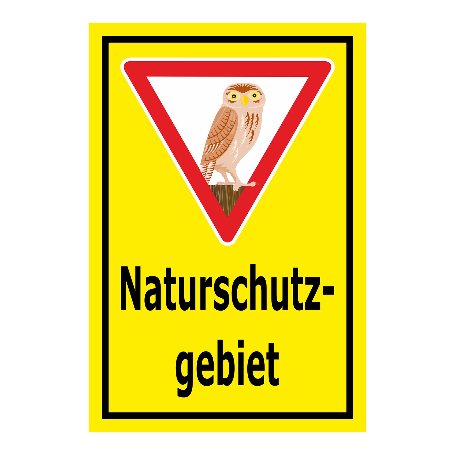 Schild Naturschutzgebiet – amtlicher Hinweisbereich ‚Naturschutzgebiet‘ in gelb mit schwarzem Rahmen