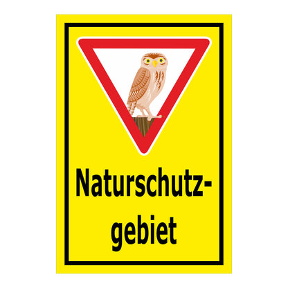 Schild Naturschutzgebiet – amtlicher Hinweisbereich ‚Naturschutzgebiet‘ in gelb mit schwarzem Rahmen