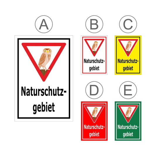 Übersichtsbild Schild Naturschutzgebiet – amtlicher Hinweisbereich ‚Naturschutzgebiet‘ mit allen verfügbaren Farb- und Materialvarianten