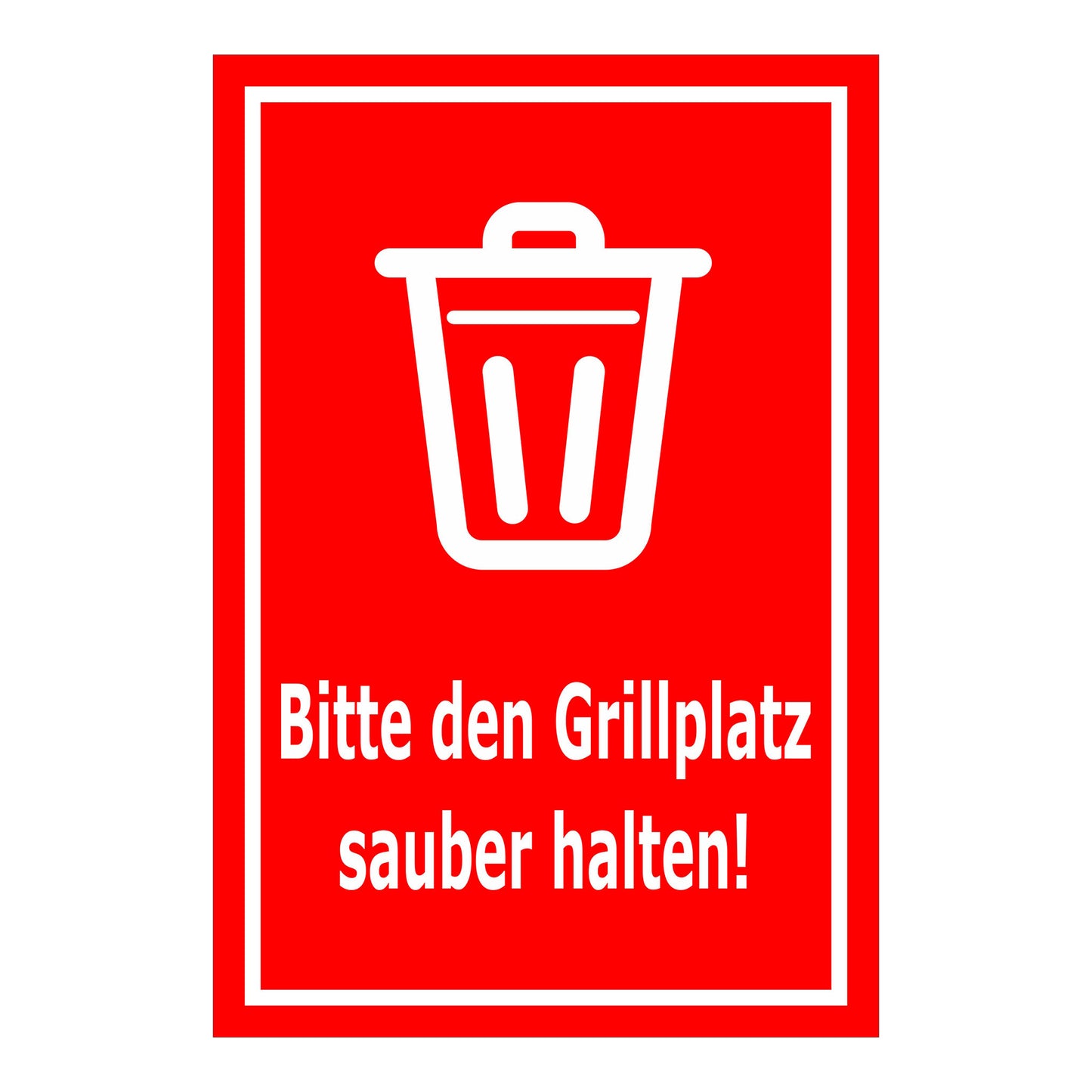 Schild Bitte den Grillplatz sauber halten – Hinweisschild mit Abfallpiktogramm „Bitte den Grillplatz sauber halten!“ in rot mit weißem Rand
