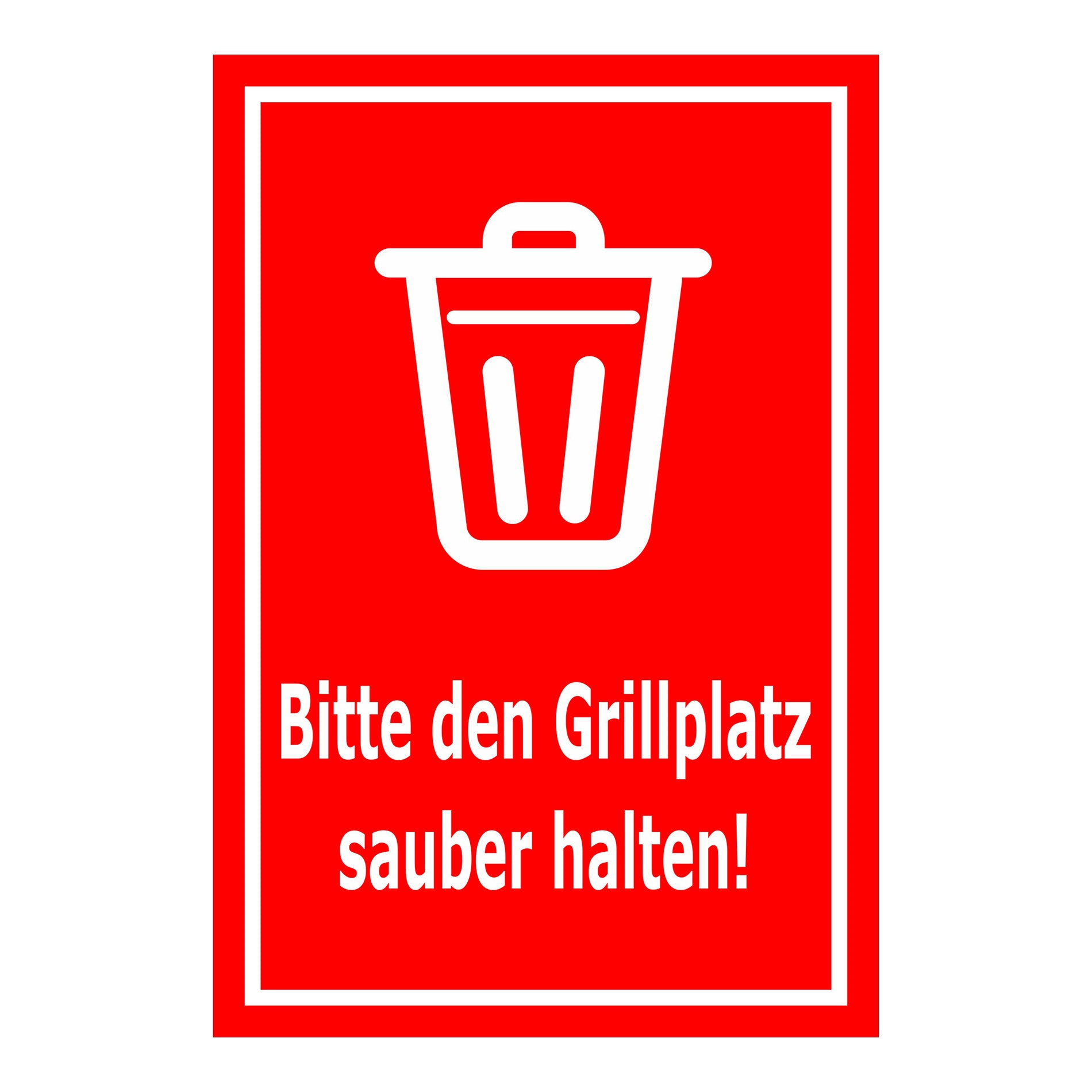 Schild Bitte den Grillplatz sauber halten – Hinweisschild mit Abfallpiktogramm „Bitte den Grillplatz sauber halten!“ in rot mit weißem Rand