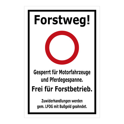 Forstweg-Schild - Frei für Forstbetrieb - mit Verbotszeichen und allen Farbvarianten - weiß mit schwarzem Rahmen