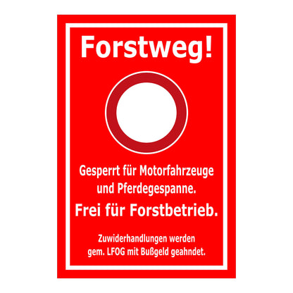 Forstweg-Schild - Frei für Forstbetrieb - mit Verbotszeichen und allen Farbvarianten - rot mit weißem Rahmen