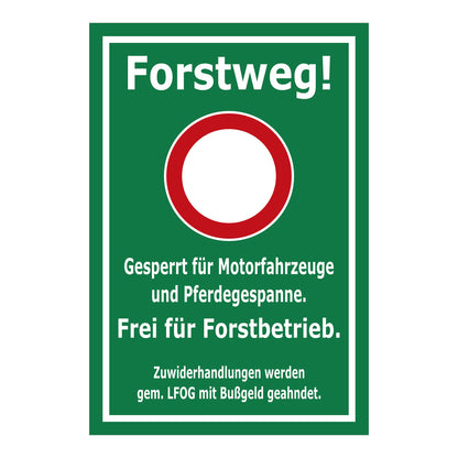 Forstweg-Schild - Frei für Forstbetrieb - mit Verbotszeichen und allen Farbvarianten - grün mit weißem Rahmen