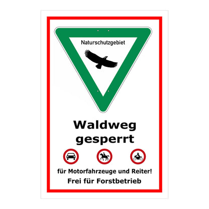 Schild Waldweg gesperrt Naturschutzgebiet weiß mit rotem Rand