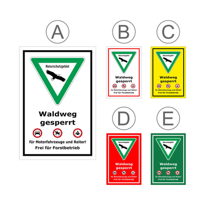 Übersichtsbild Schild Naturschutzgebiet Waldweg gesperrt mit allen verfügbaren Farbvarianten