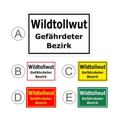 Übersichtsbild Schild Wildtollwut Gefährdeter Bezirk mit allen verfügbaren Farbvarianten