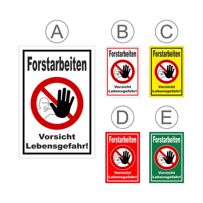 Übersichtsbild Schild Forstarbeiten Vorsicht Lebensgefahr! mit allen verfügbaren Farbvarianten