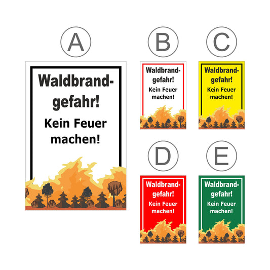 Übersichtsbild Schild Waldbrandgefahr Kein Feuer machen mit allen verfügbaren Farbvarianten