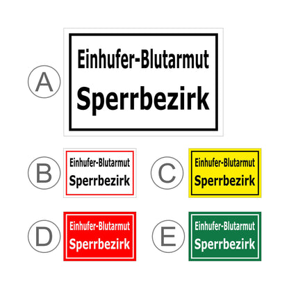 Übersichtsbild Schild Einhüfer-Blutarmut Sperrbezirk mit allen verfügbaren Farbvarianten