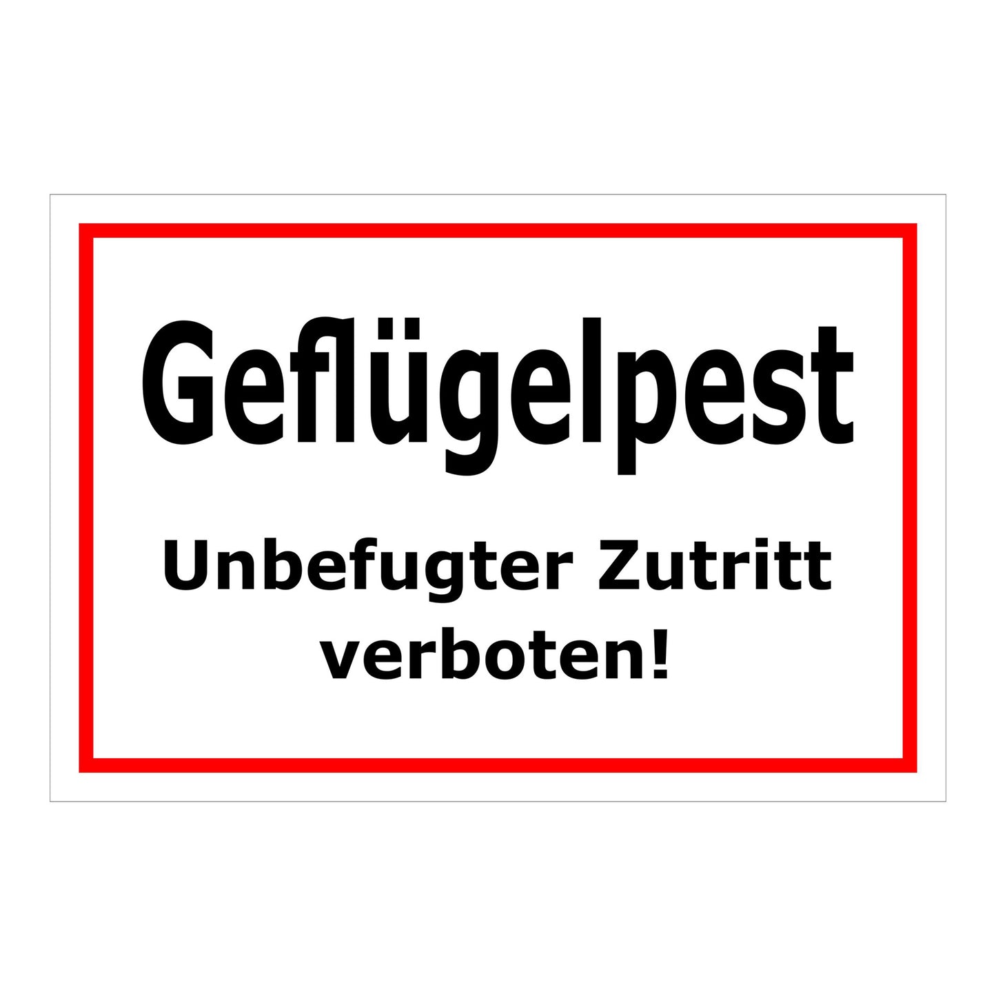 Schild Geflügelpest Unbefugter Zutritt verboten in Weiß mit rotem Rand