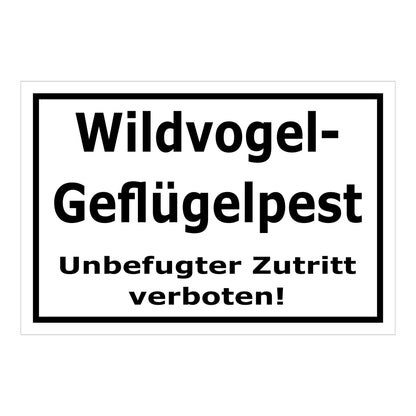 Schild Wildvogel-Geflügelpest Unbefugter Zutritt verboten weißer Hintergrund schwarzer Rahmen