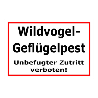 Schild Wildvogel-Geflügelpest Unbefugter Zutritt verboten weißer Hintergrund roter Rahmen