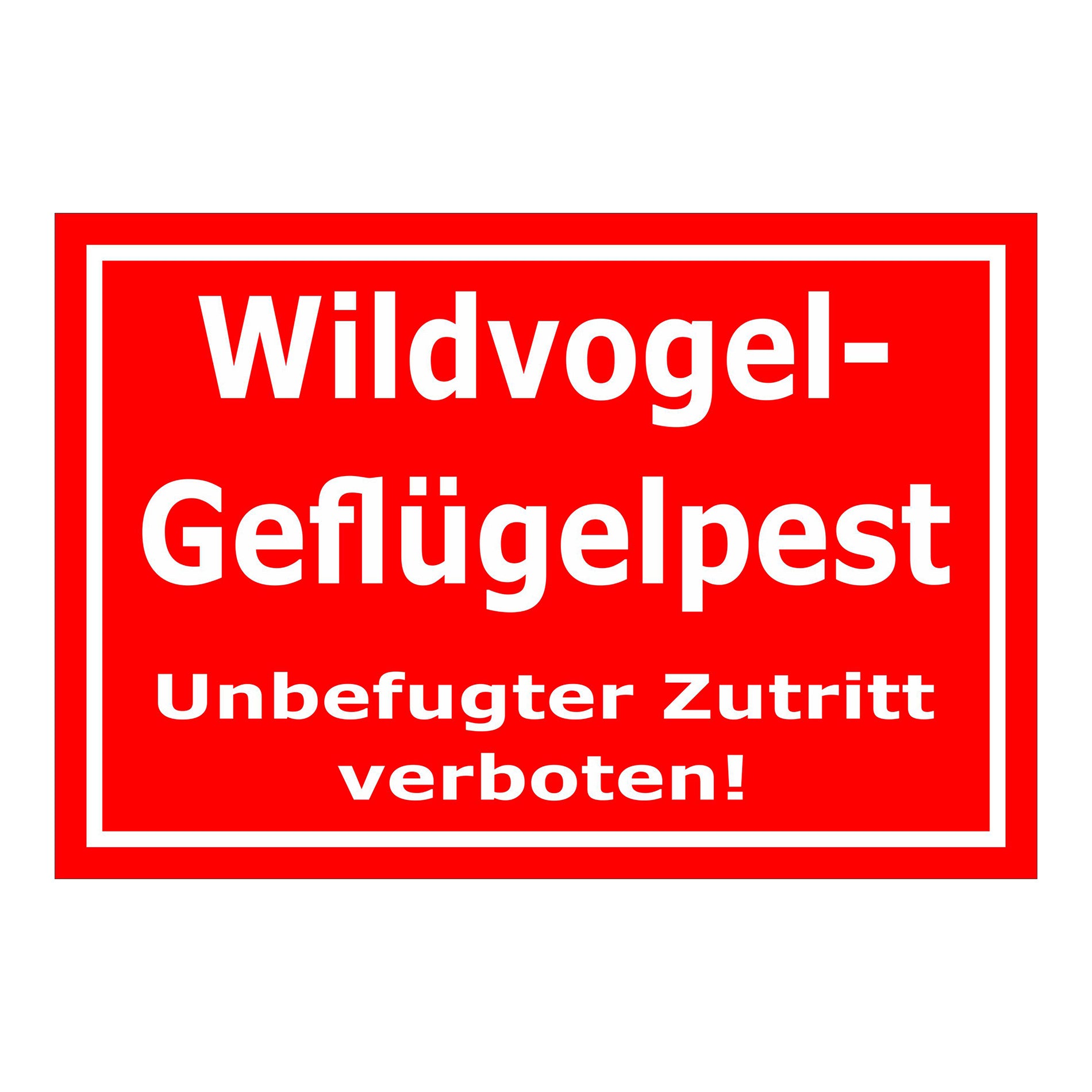 Schild Wildvogel-Geflügelpest Unbefugter Zutritt verboten roter Hintergrund weiße Schrift