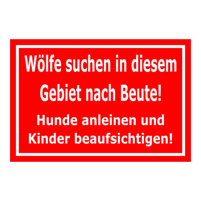 Schild Wolfswarnung Hunde anleinen Kinder beaufsichtigen Hinweis rot mit weißer Schrift