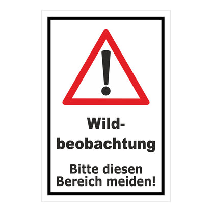 Schild Wildbeobachtung Bitte diesen Bereich meiden weißer Hintergrund mit schwarzem Rahmen