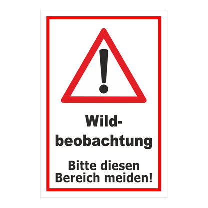 Schild Wildbeobachtung Bitte diesen Bereich meiden weißer Hintergrund mit rotem Rahmen