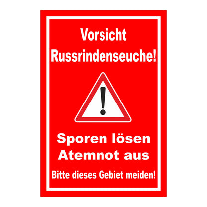 Schild Vorsicht Russrindenseuche in rot