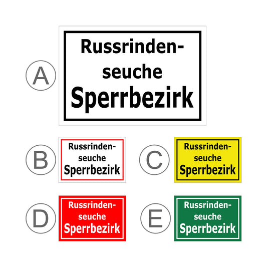 Übersichtsbild Schild Russrindenseuche Sperrbezirk mit allen verfügbaren Farbvarianten