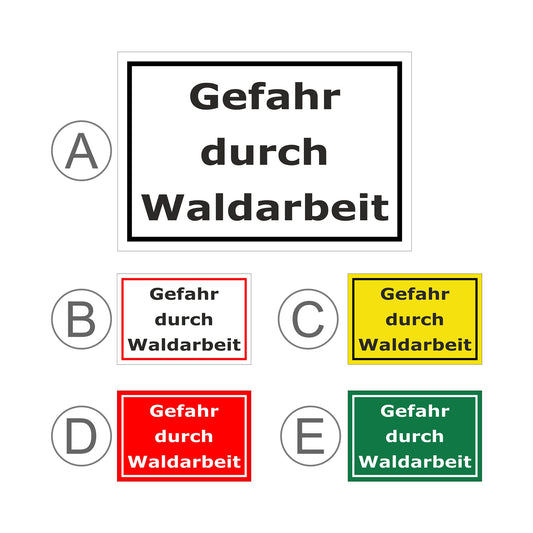 Übersichtsbild Schild Gefahr durch Waldarbeit mit allen verfügbaren Farbvarianten