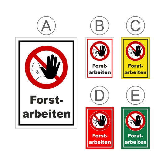 Übersichtsbild Schild Forstarbeiten Zutritt verboten mit allen verfügbaren Farbvarianten