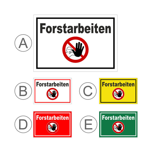 Übersichtsbild Schild Forstarbeiten ‚Forstarbeiten‘ mit allen verfügbaren Farbvarianten