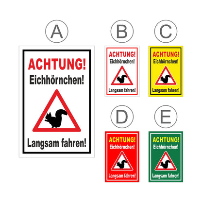 Übersichtsbild Schild Achtung Eichhörnchen Langsam fahren mit allen verfügbaren Farbvarianten