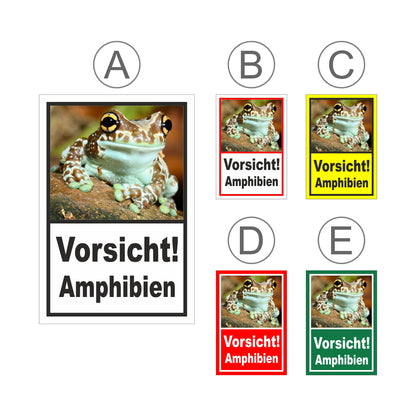 Übersichtsbild Schild Vorsicht Amphibien mit Froschmotiv ‚Vorsicht! Amphibien‘ mit allen verfügbaren Farbvarianten