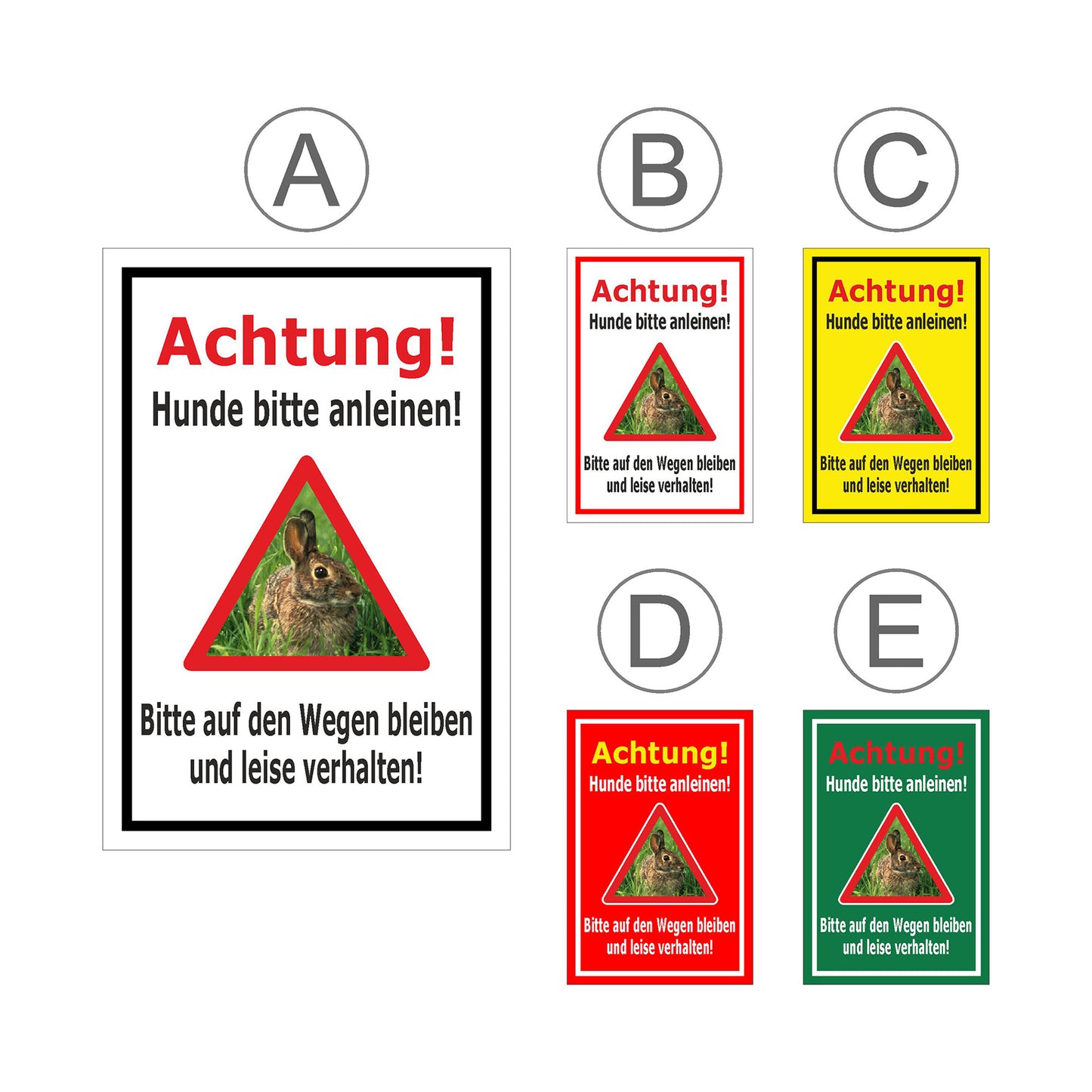 Übersicht Schild Achtung Hunde bitte anleinen Achtung! Hunde bitte anleinen! Bitte auf den Wegen bleiben und leise verhalten!