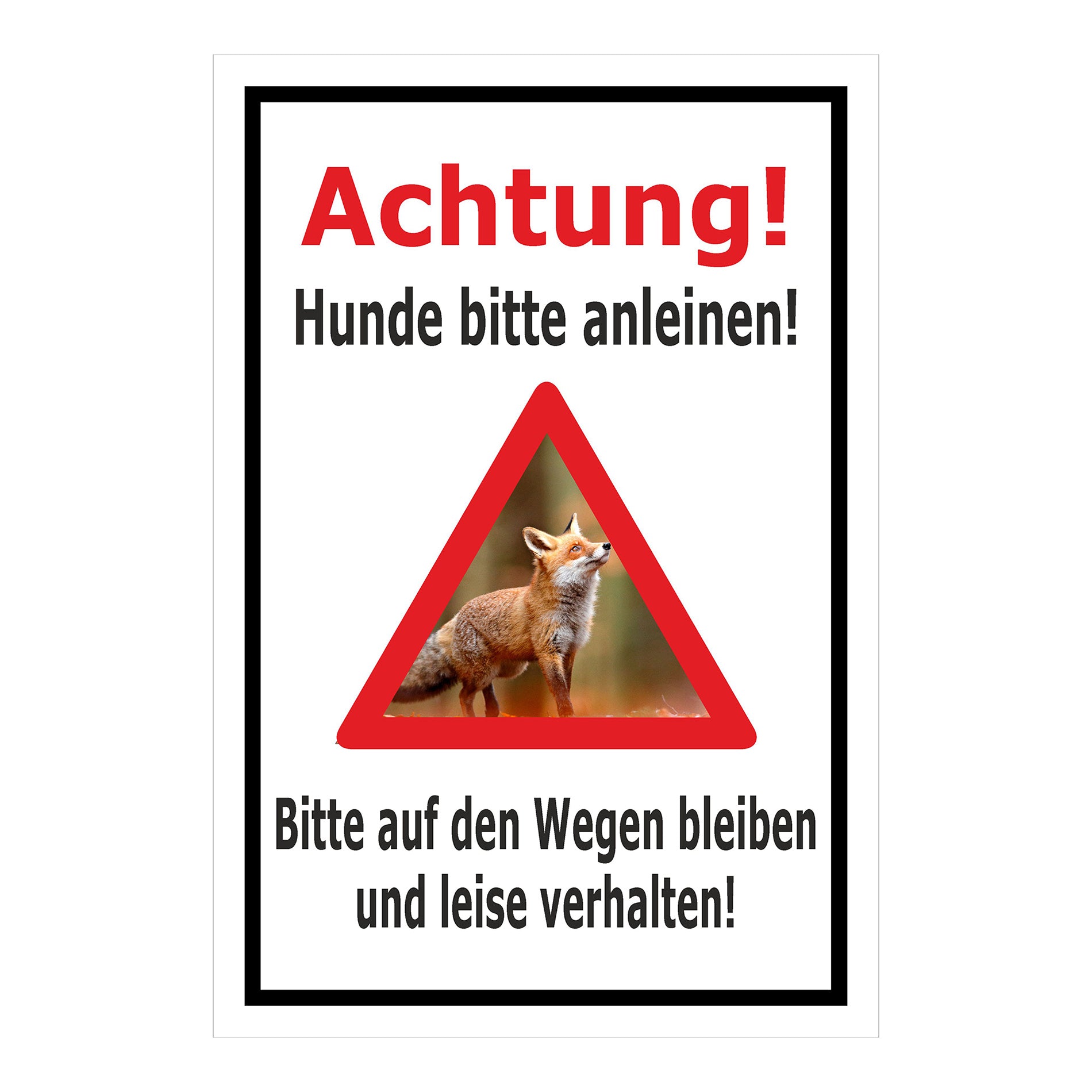 Übersichtsbild Schild Achtung Hunde bitte anleinen Wege nicht verlassen mit allen verfügbaren Farbvarianten