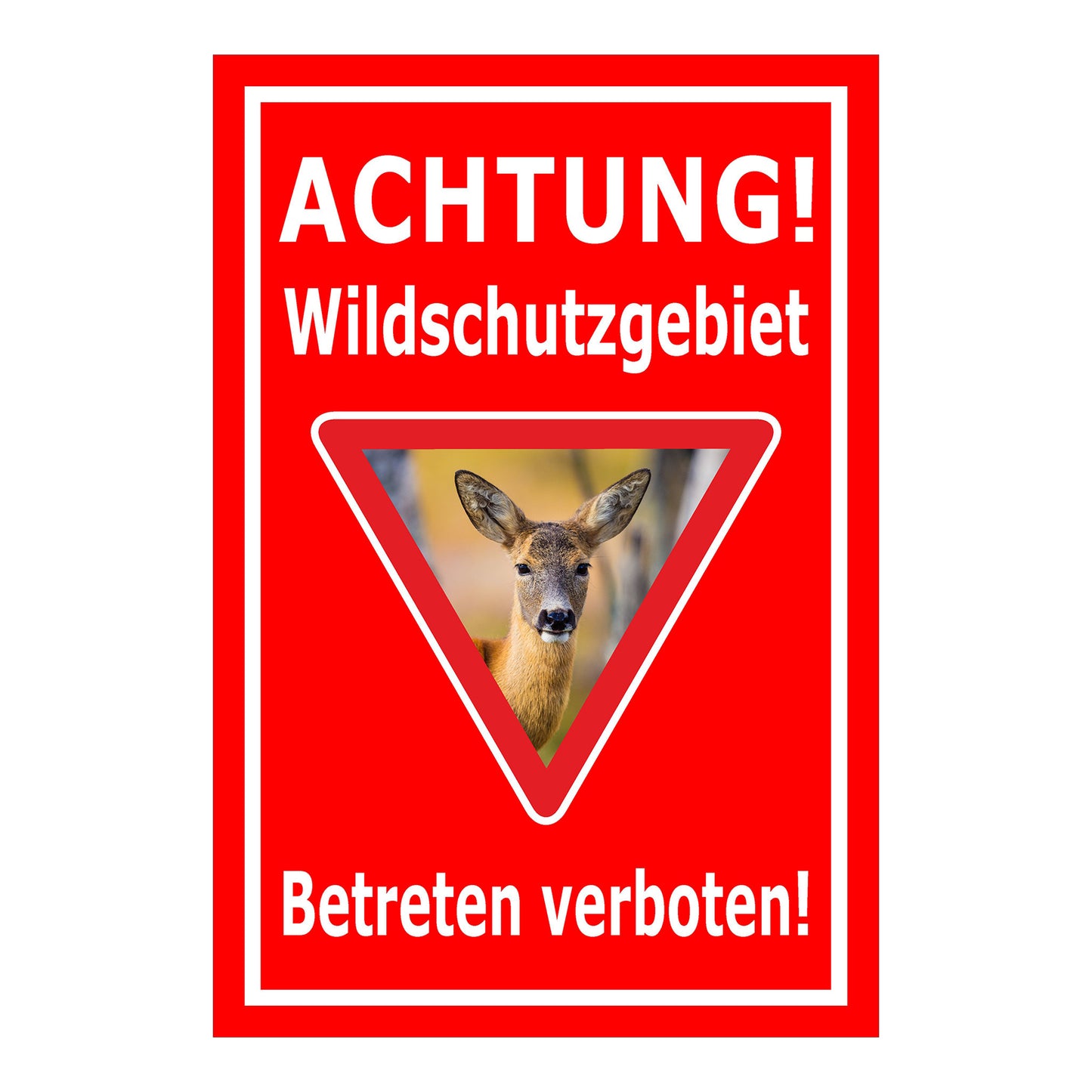 Schild Wildschutzgebiet Betreten verboten mit Reh Motiv in Rot mit weißem Rand