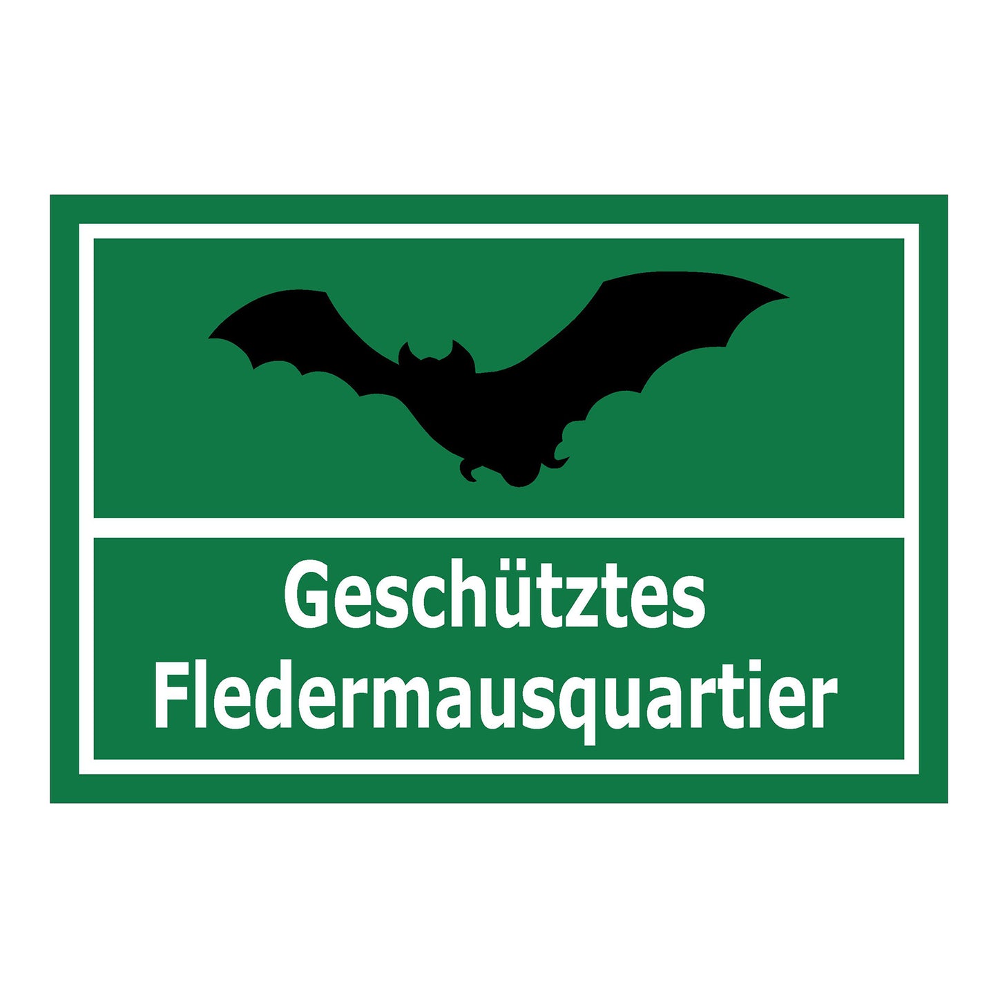 Schild Fledermausquartier geschützt Hinweis Artenschutz „Geschütztes Fledermausquartier“ grün weiß