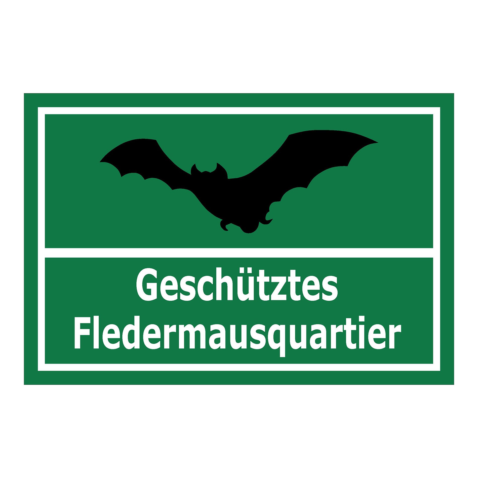 Schild Fledermausquartier geschützt Hinweis Artenschutz „Geschütztes Fledermausquartier“ grün weiß