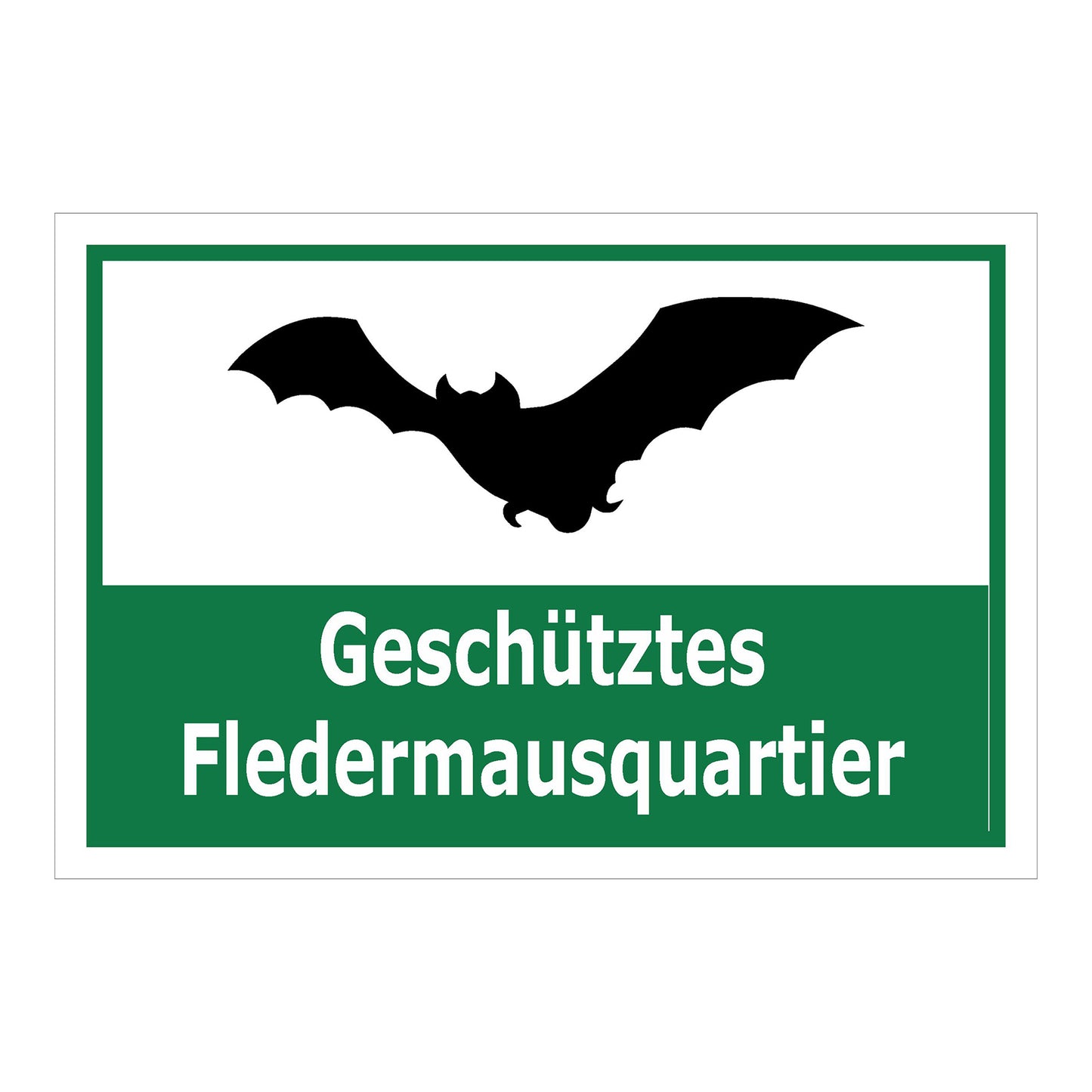 Schild Fledermausquartier Geschütztes Fledermausquartier Hinweis in Grün Weiß