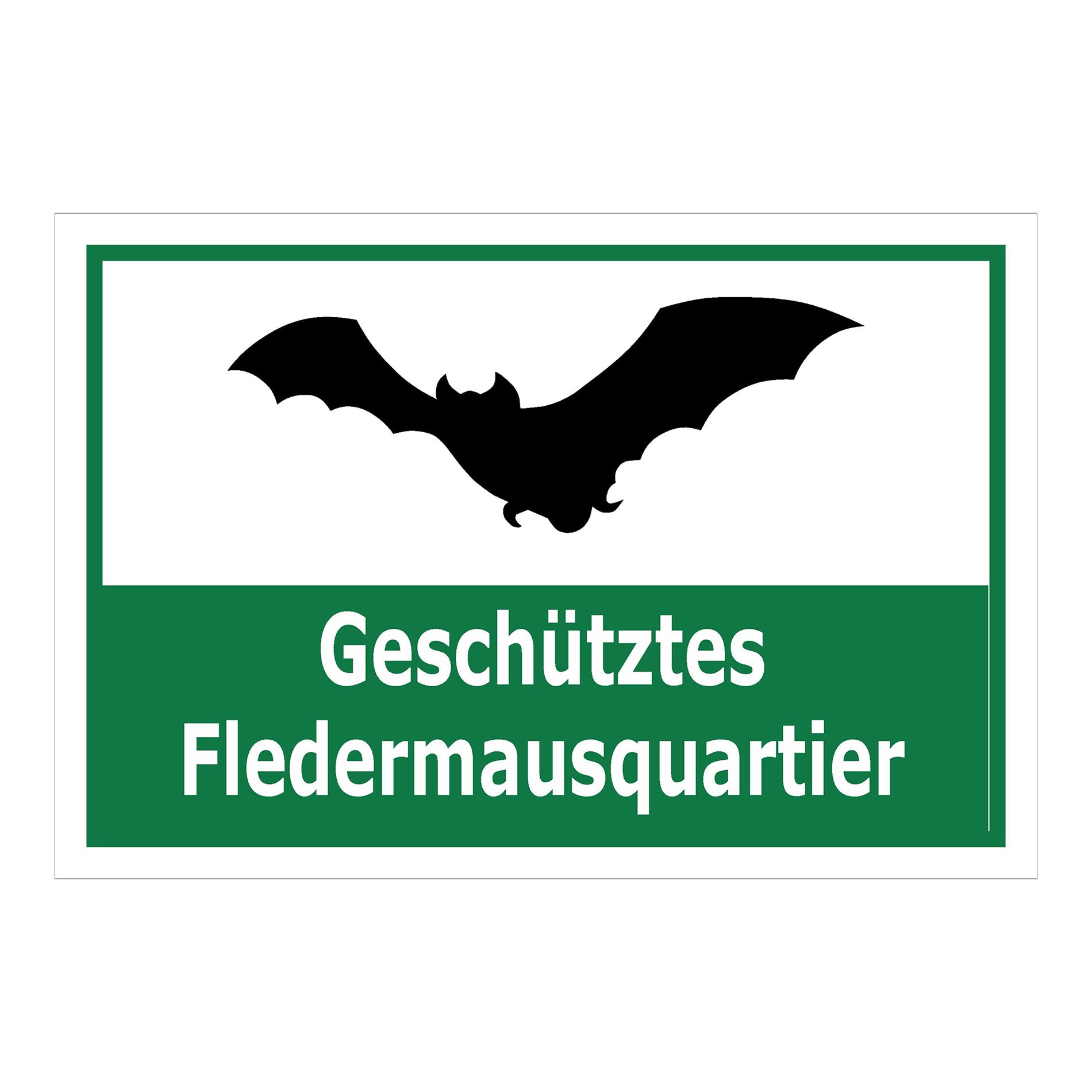 Schild Fledermausquartier Geschütztes Fledermausquartier Hinweis in Grün Weiß