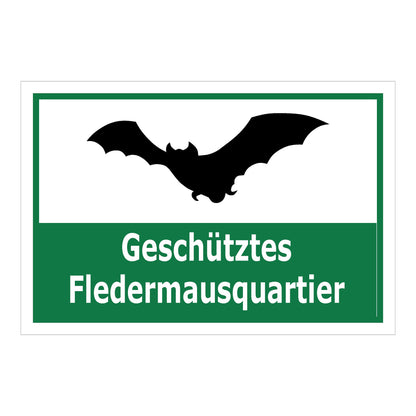 Schild Fledermausquartier Geschütztes Fledermausquartier Hinweis in Grün Weiß