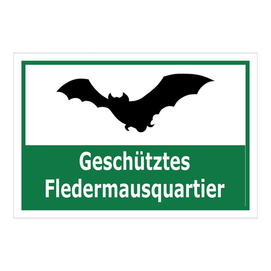 Schild Fledermausquartier Geschütztes Fledermausquartier Hinweis in Grün Weiß