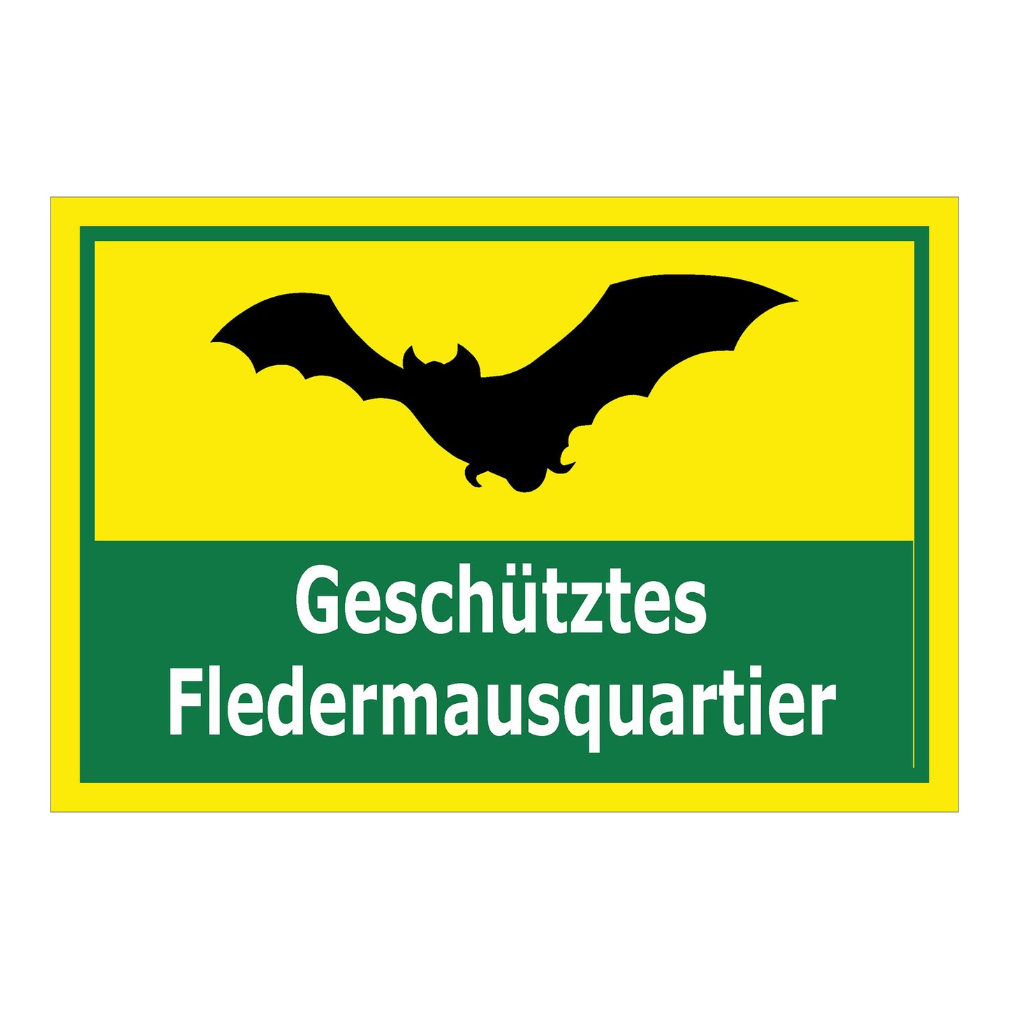 Schild Fledermausquartier Geschütztes Fledermausquartier Hinweis in Gelb Grün
