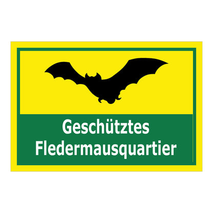 Schild Fledermausquartier Geschütztes Fledermausquartier Hinweis in Gelb Grün